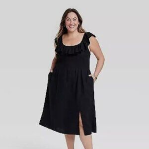 Ava + Viv Black Ruffle Midi Dress